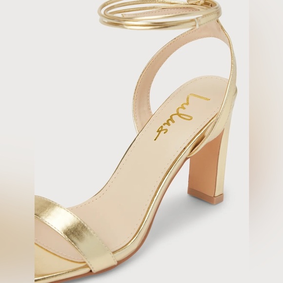 Troyes Gold Square Toe Lace-Up High Heel Sandals - Picture 3 of 8